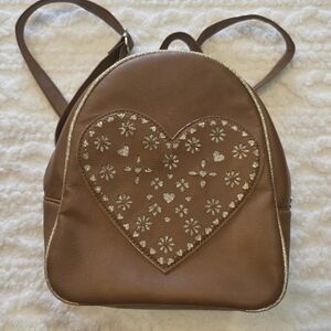 Ms Gwen’s OMG Accessories Mini Backpack Brown Faux Leather Glitter Heart
